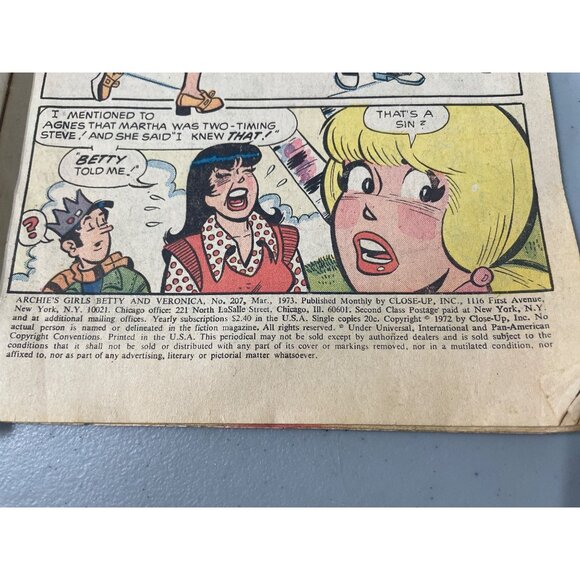 Archie Comics Archies Girls Betty And Veronica #207 Mar 1973 Comic Bagged Boarde - Picture 3 of 7